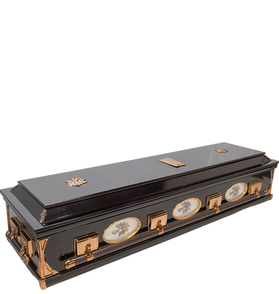 Imperial Mahogany casket with rich dark wood finish and brass hardware