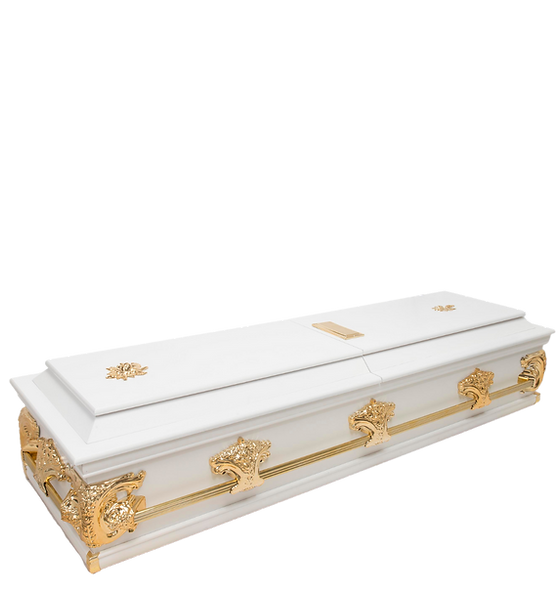 Royal Cherry casket with rich cherry wood and gold-plated accents
