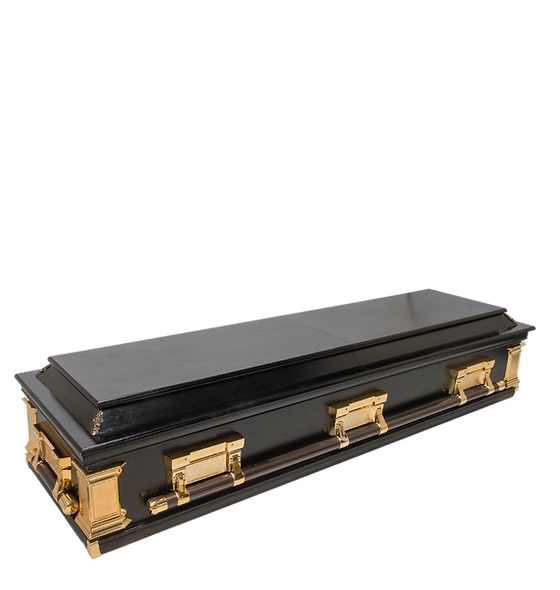 Heritage Walnut casket with deep brown finish and silver hardware
