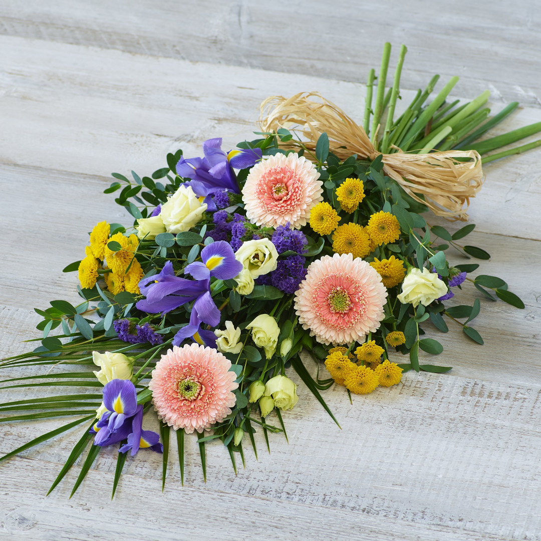 Gates of Heaven arrangement with white flowers and golden accents